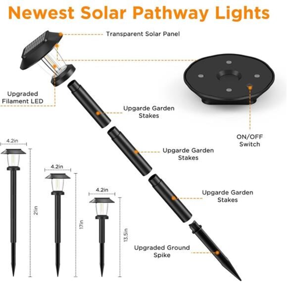 Solar Pathway Lights Outdoor 8 Pack Waterproof Garden Yard Driveway Landscape - Picture 6 of 7